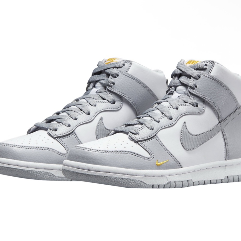 Nike High-Top Sneakers in Gray and White with Yellow Accents
